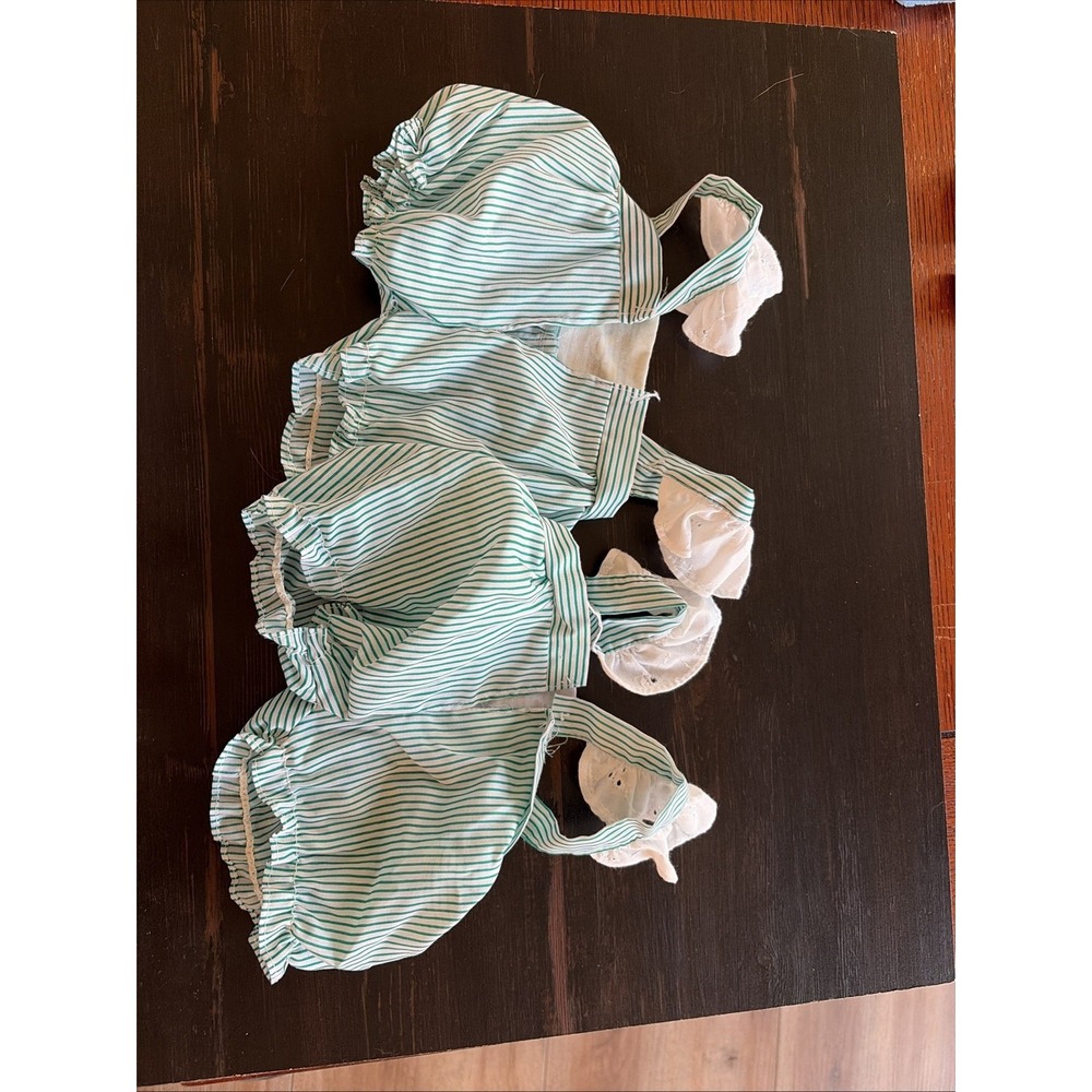 1980's CPK VTG Identical Twins Pack Green Striped Sunsuit Rompers Preemie Set 2 - Picture 6 of 10